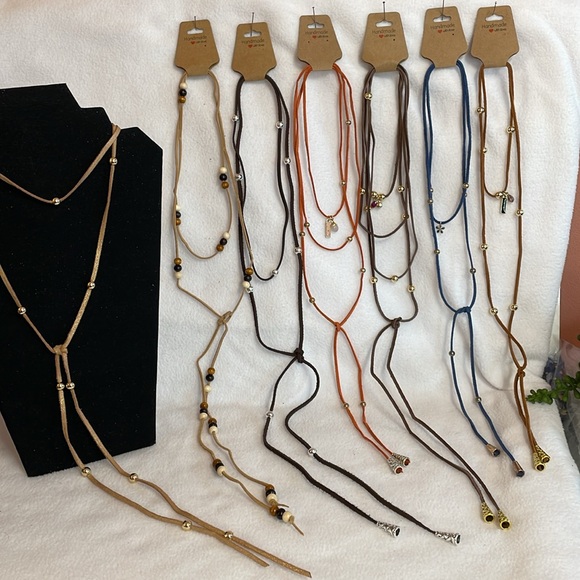 Handmade Suede Lariat Beaded Necklace-Various Colors - Picture 4 of 13